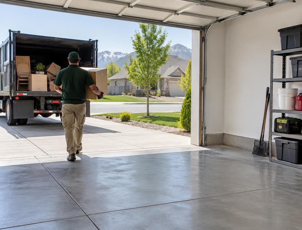 Cleared residential garage after a full-home cleanout in Utah County